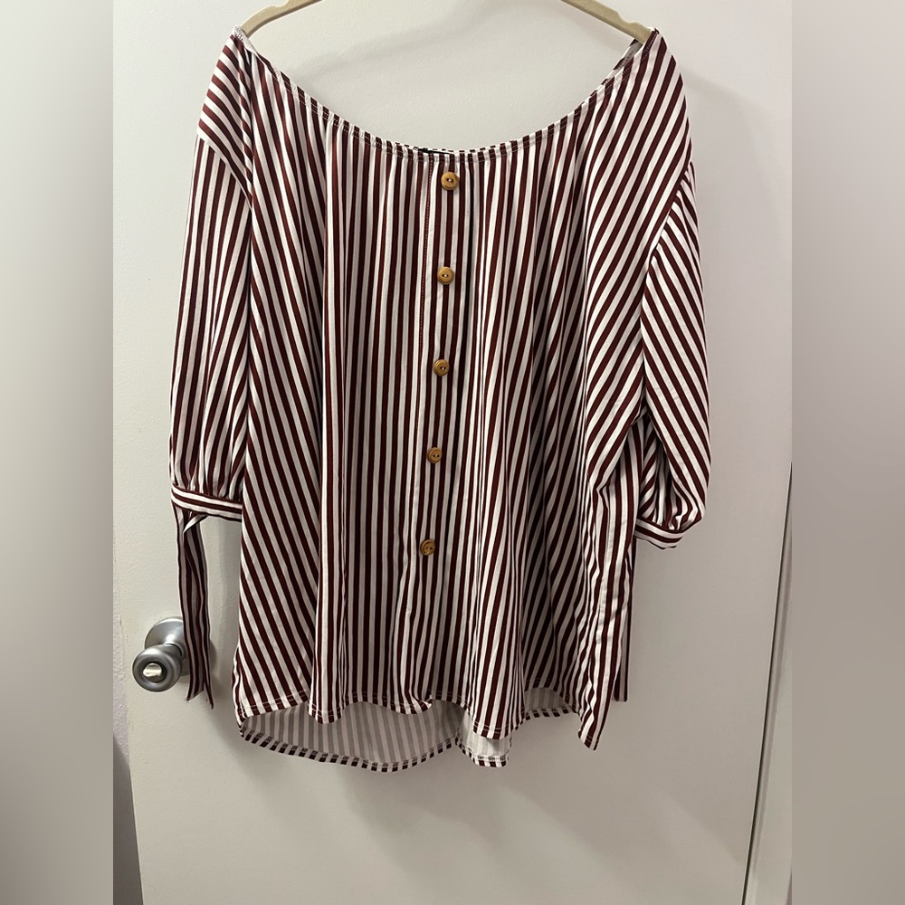 Elizabeth Deep Red and White Striped Blouse Pre♥️ PTP 30-36